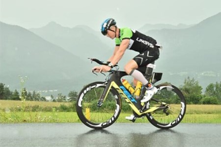 Deri shows off his bike outside the Tredz Swansea shop